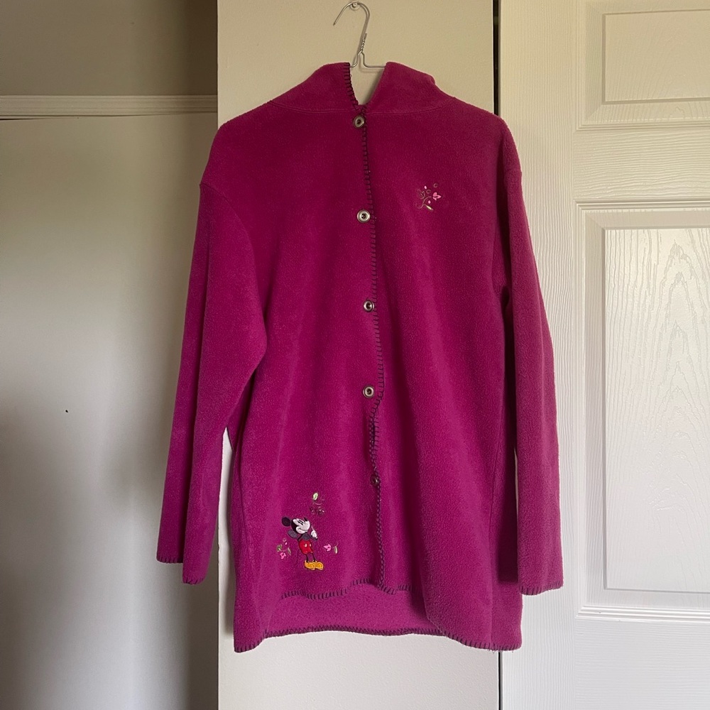 The Disney Store Women’s Medium Pink Winter Button Fleece Jacket Mickey Mouse